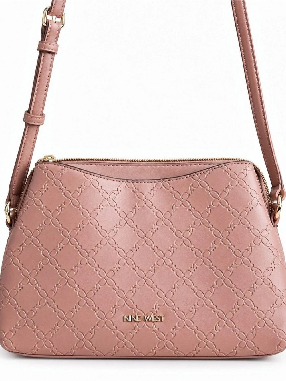 Nine West Blush Pink Embossed Crossbody Bag Purse Gold Hardware